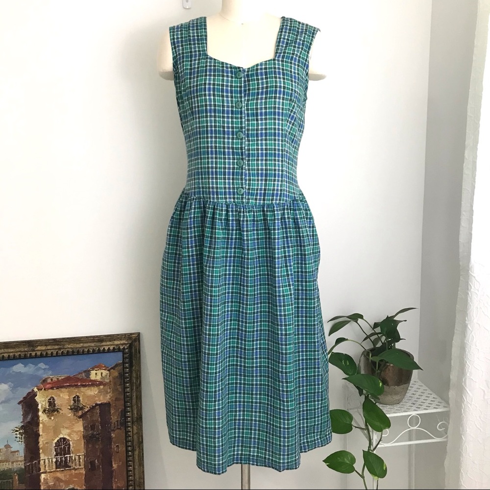True Vintage 80s Plaid Cottagecore Jumper Dress